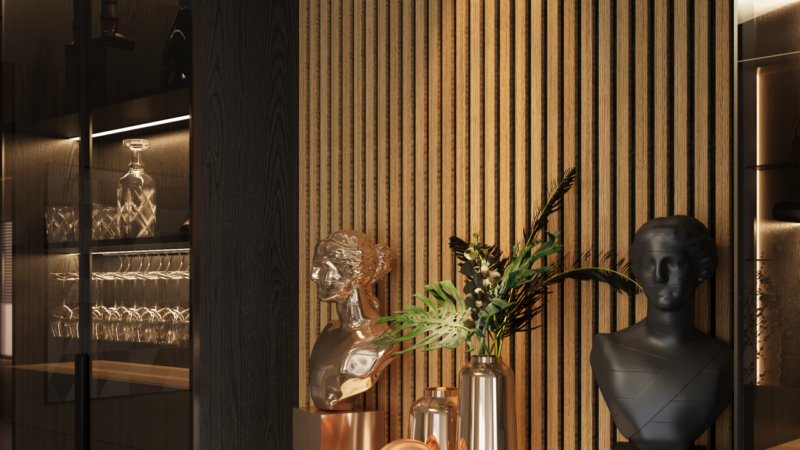 PVC Kaplı Ahşap Çıtalı Duvar Paneli - Teak - Görsel 3